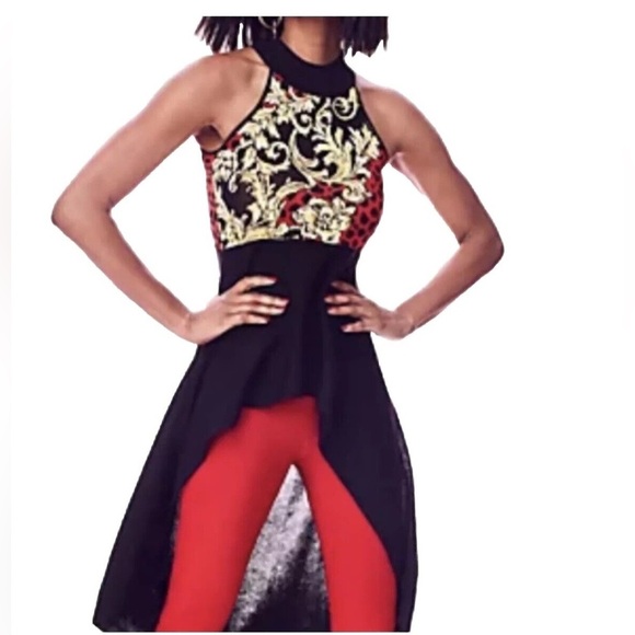 🌟 🌟NY & Co 7th Ave High-Low Halter Tunic Blouse - Yellow, Red, Black🌟🌟 - Picture 14 of 15
